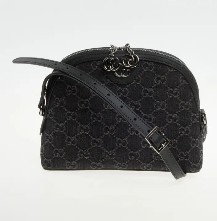 Bolso Gucci denim negro y gris con patrón de monograma 