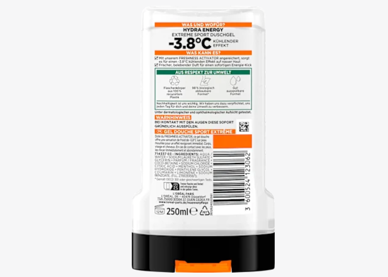 Gel de ducha Hydra Energy Extreme Sport, 250 ml L'ORÉAL PARiS MEN EXPERT