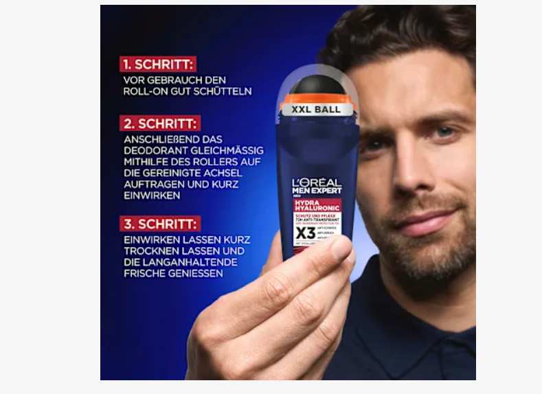Desodorante Antitranspirante Roll-on Hydra Hialurónico, 50 ml L'ORÉAL PARiS MEN EXPERT