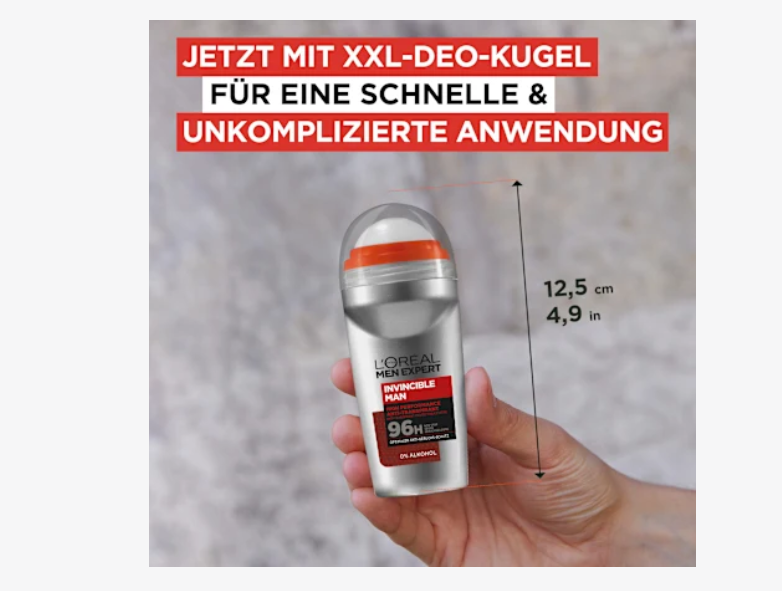 Desodorante antitranspirante roll-on Invincible, 50 ml L'ORÉAL PARiS MEN EXPERT