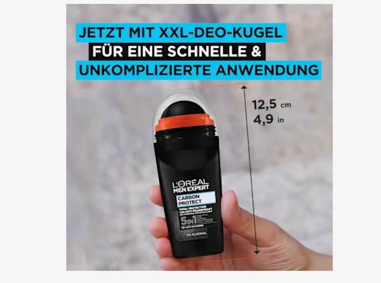 Desodorante antitranspirante Roll-on Carbon Protect 5en1, 50 ml L'ORÉAL PARiS MEN EXPERT