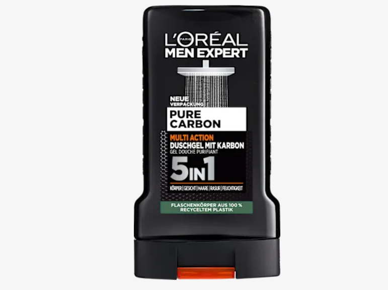 Gel de ducha Pure Carbon con carbón, Multiacción 5 en 1, 250 ml L'ORÉAL PARIS MEN EXPERT