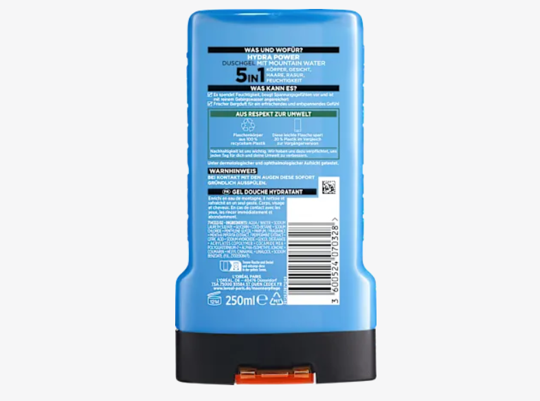 Gel de ducha Hydra Power 5 en 1, 250 ml L'ORÉAL PARiS MEN EXPERT