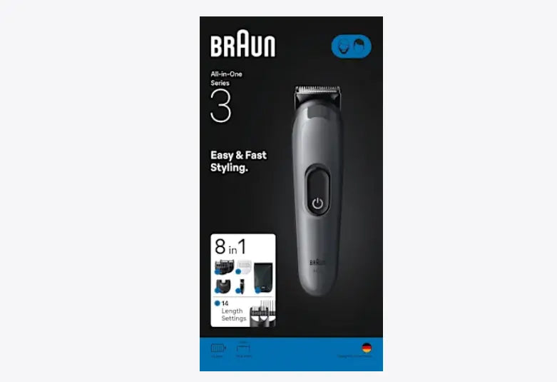 Braun Recortadora de barba y recortadora de pelo, kit de estilo todo en uno de la Serie 3 AIO3540, 1 pieza Ashé Mi