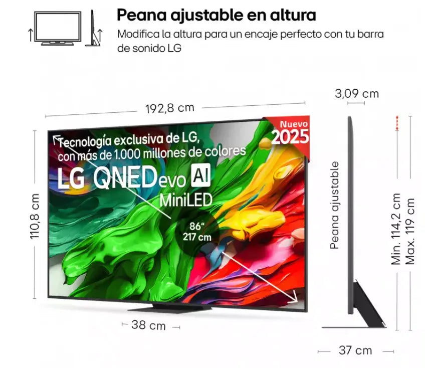Smart TV LG QNED evo MiniLED AI QNED86 86 pulgadas 4K 2025 - 86QNED86A6A - Ashé Mi