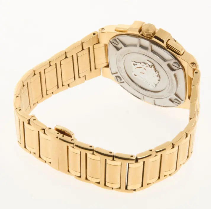 Caja grande de 42 mm del reloj Versace dorado 