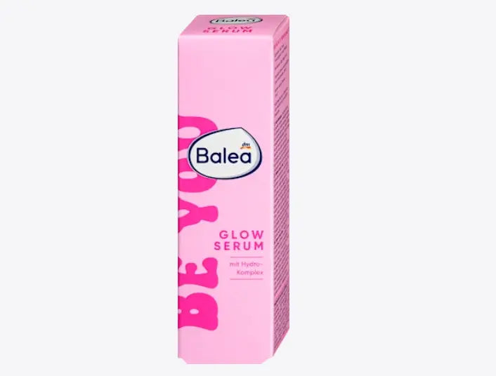 Envase de Balea Glow Be You mostrando el sello de formulación vegana y acabado radiante.