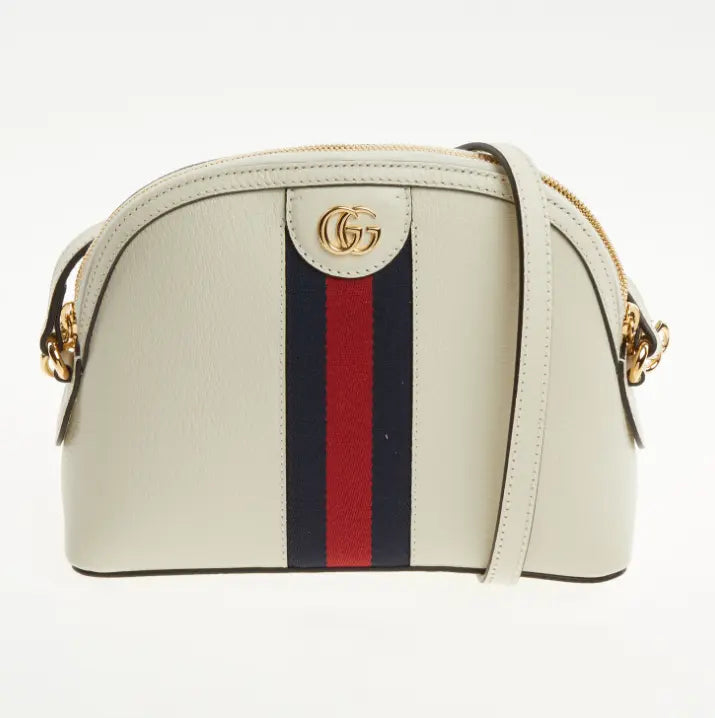 Bolso Gucci Ophidia Cream de cuero con franjas rojo y azul 