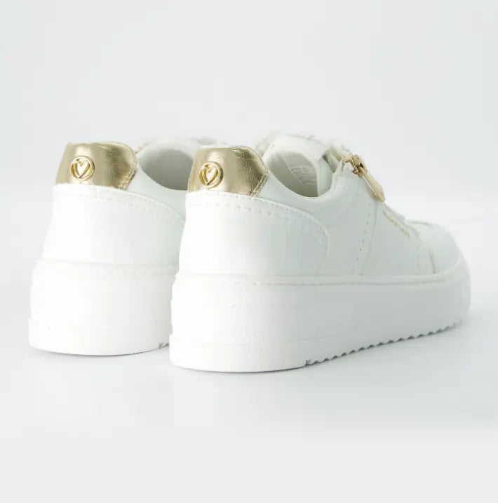 Marco Tozzi zapatillas blancas con cremallera lateral y acentos dorados