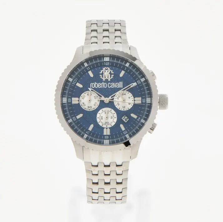 Reloj Roberto Cavalli plateado unisex con dial azul 