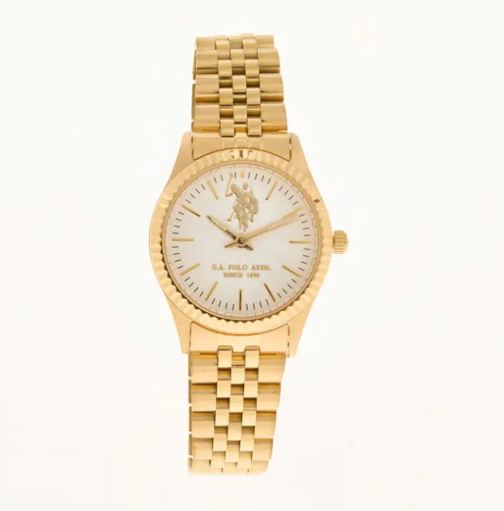 Reloj U.S. Polo Assn. dorado unisex con dial blanco