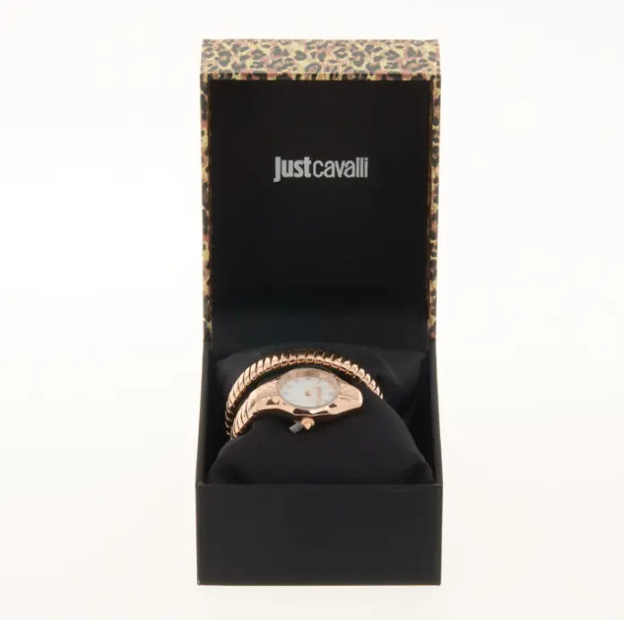 Reloj Just Cavalli Vivace en estuche oficial con estampado de leopardo de la marca.