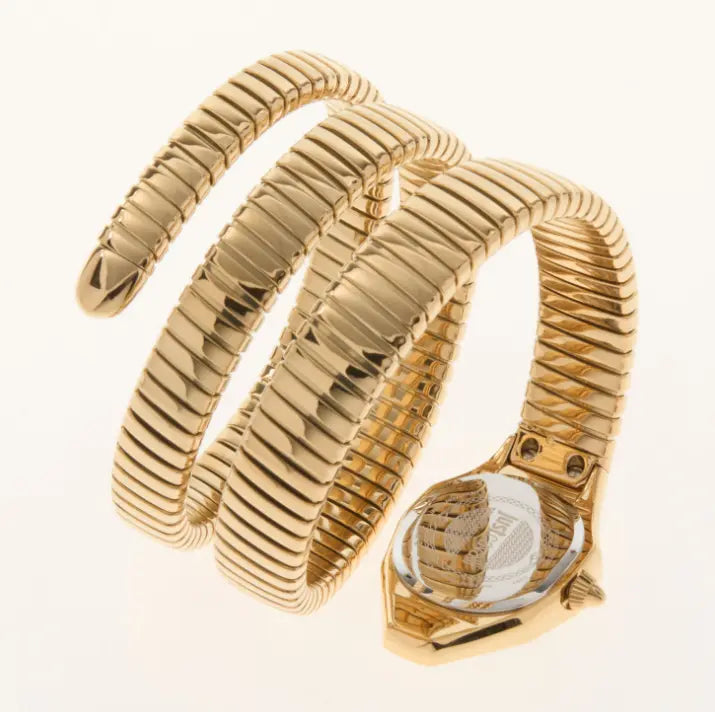 Reloj de pulsera elástica con triple envoltura en acero inoxidable tono oro Just Cavalli.