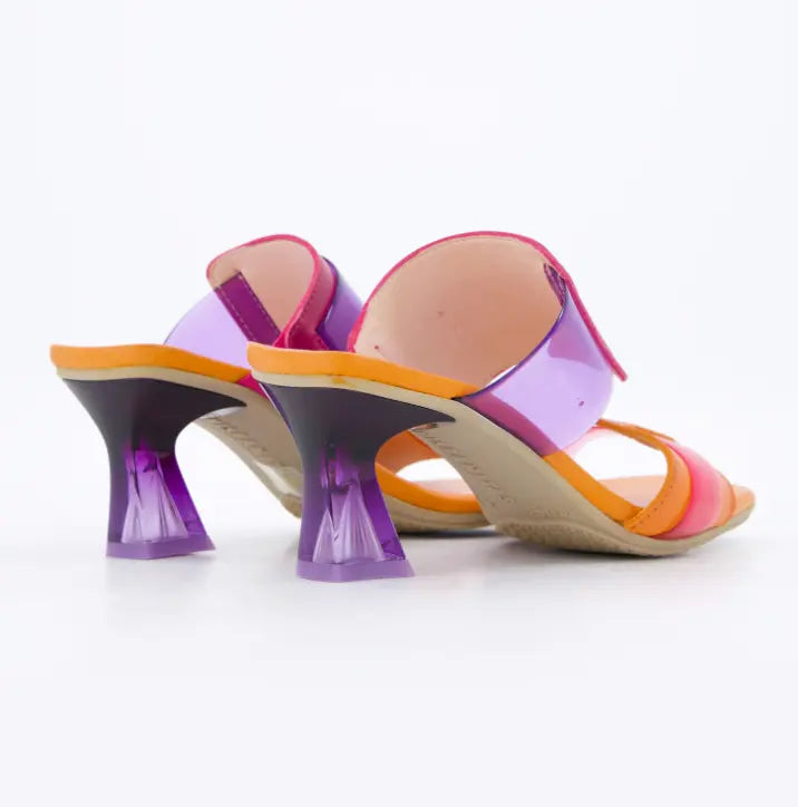 Sandalias Hispanitas mujer de tacón en tonos naranja y morado