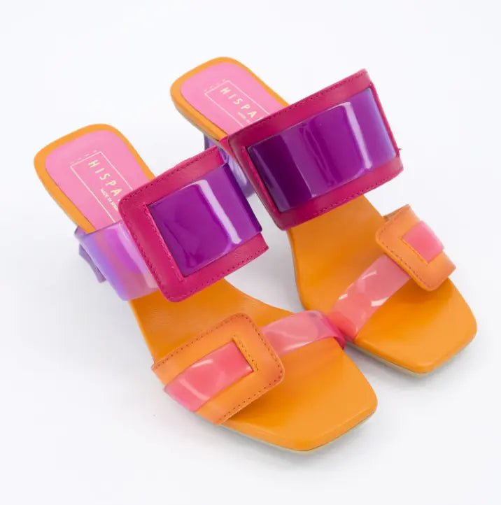 Sandalias de tacón Hispanitas en cuero naranja y morado