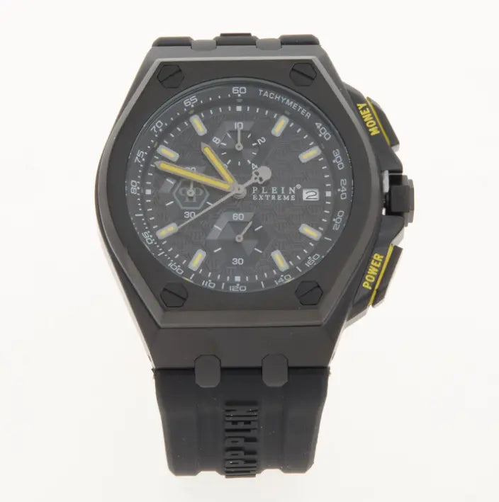 Reloj Philipp Plein cronógrafo negro con detalles amarillos 
