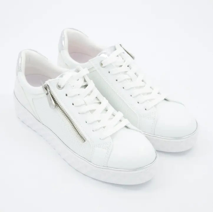 Zapatillas Marco Tozzi blancas de mujer con cremallera lateral y suela gruesa