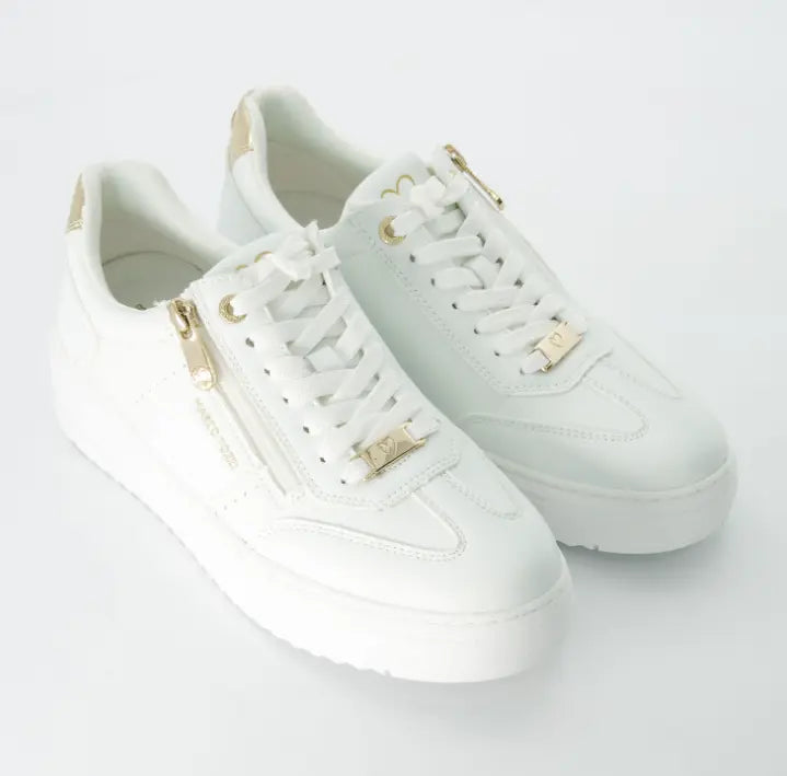 Zapatillas Marco Tozzi blancas mujer con cremallera y detalles dorados