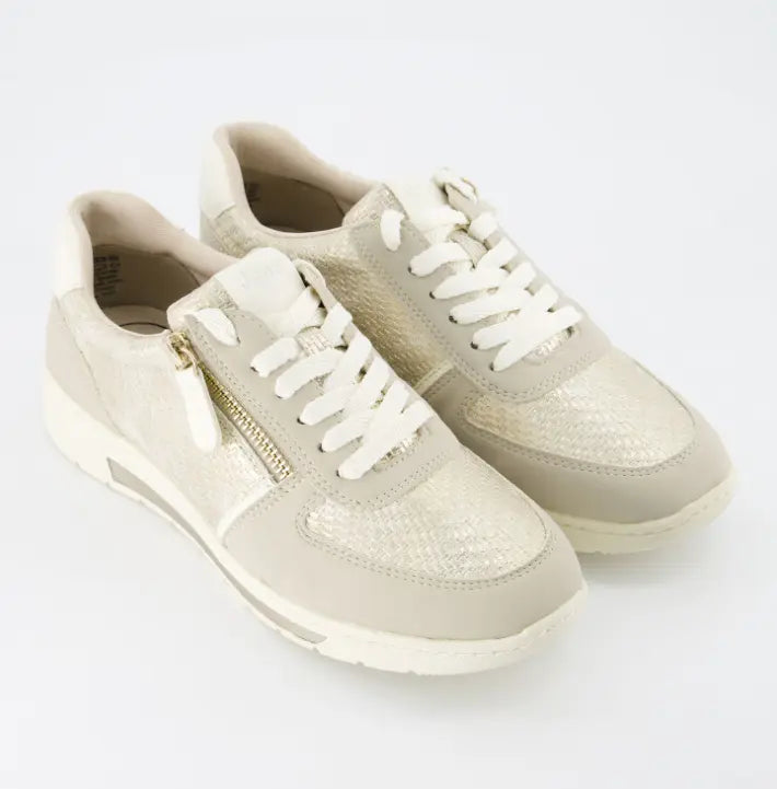 Zapatillas Jana beige con cordones y cremallera lateral