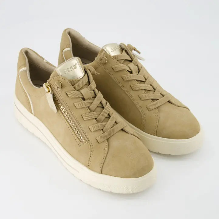 Zapatillas Jana marrón y beige con cordones y cremallera lateral