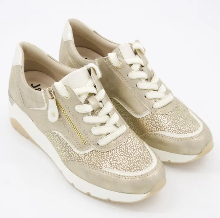 Zapatillas Jana doradas con estampado de leopardo y cremallera lateral
