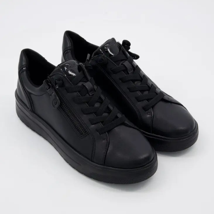 Zapatillas Jana negras con cordones y cremallera lateral